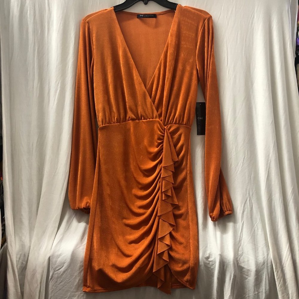 One Clothing orange long sleeve wrap dress